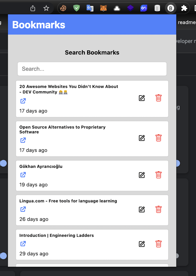 Google Chrome Bookmarks Extension